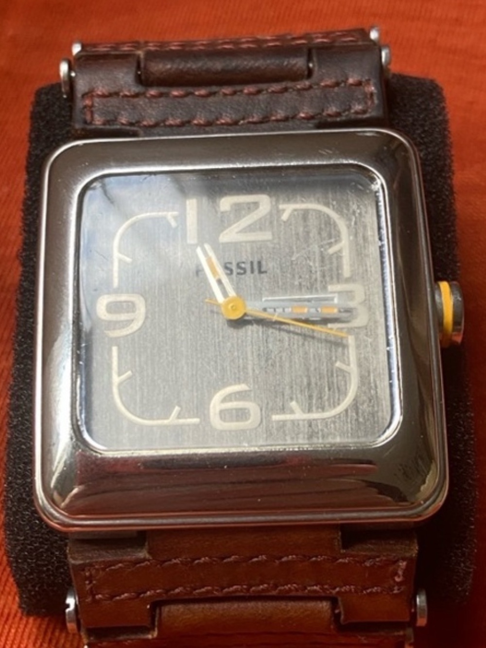 Fossil Men’s Square Steel Case Watch with Brown Leather Strap